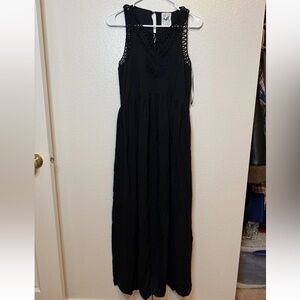 Anthropologie mermaid macrame Women Black Long Midi maxi dress crochet Size S